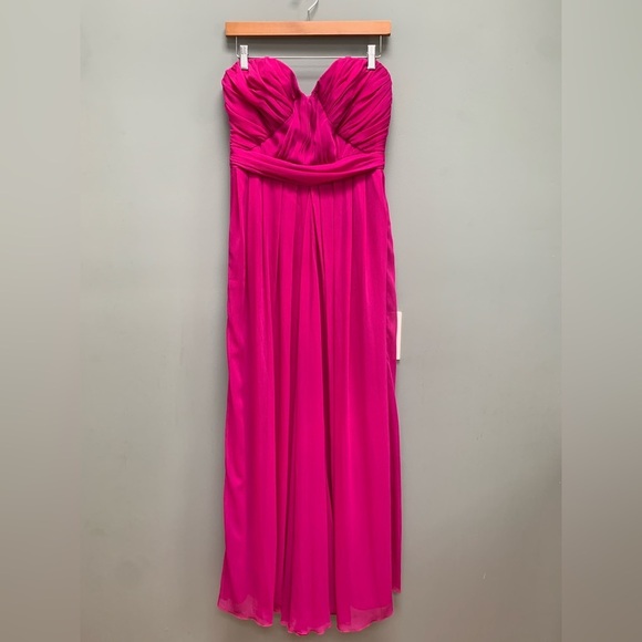 Badgley Mischka Collection Magenta Fluorescent Chiffon Strapless Gown 10 - Picture 5 of 15